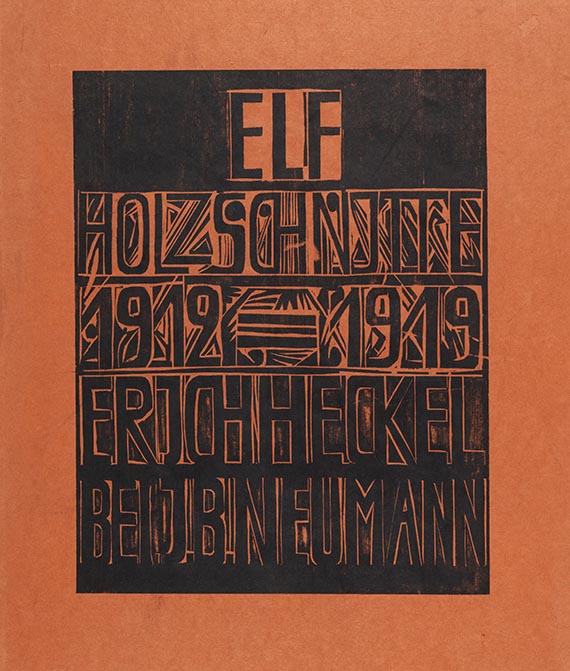 Erich Heckel - Umschlag, Titelblatt und Inhaltsverzeichnis der Mappe "Elf Holzschnitte, 1912-1919, Erich Heckel bei J.B. Neumann" - 