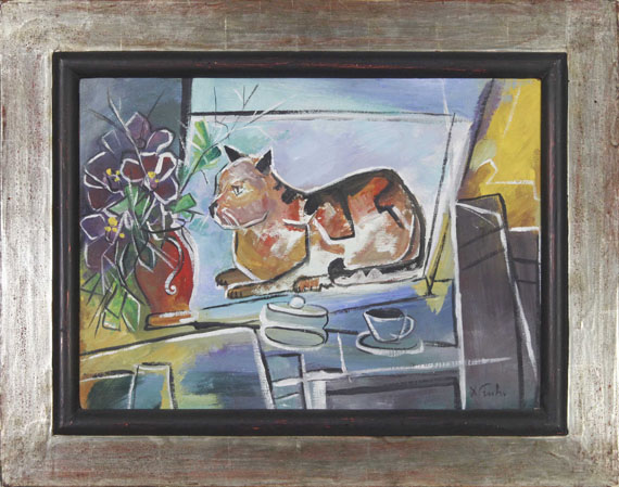 Franz Xaver Fuhr - Katze am Fenster mit Blumenvase - Frame image