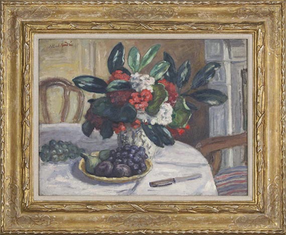 Albert André - Fleurs et fruits sur une table - Frame image