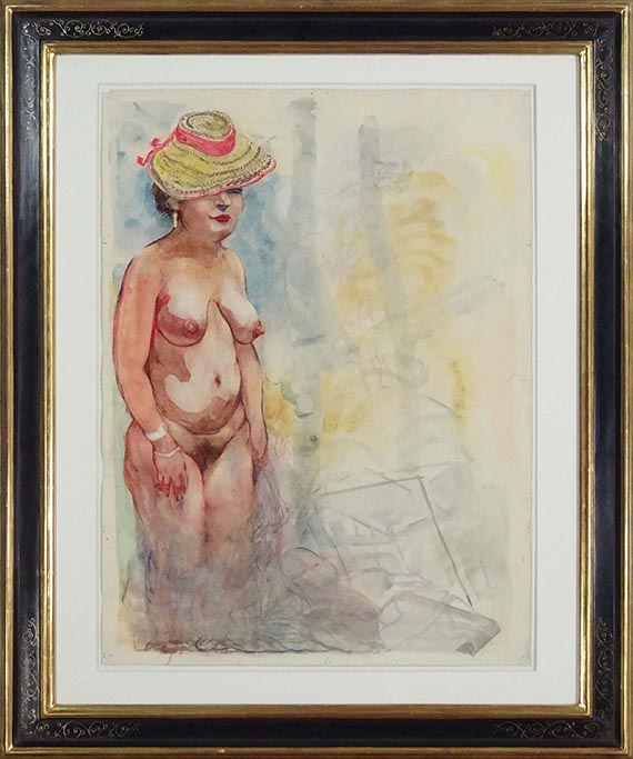 George Grosz - Female Nude with Summer Hat, Cape Cod - Frame image