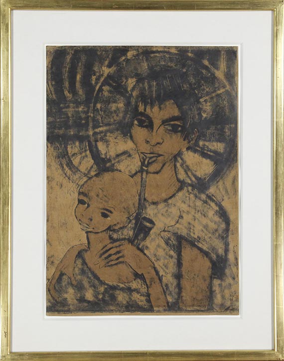 Otto Mueller - Zigeunermadonna (Zigeunerin mit Kind vor Wagenrad) - Frame image