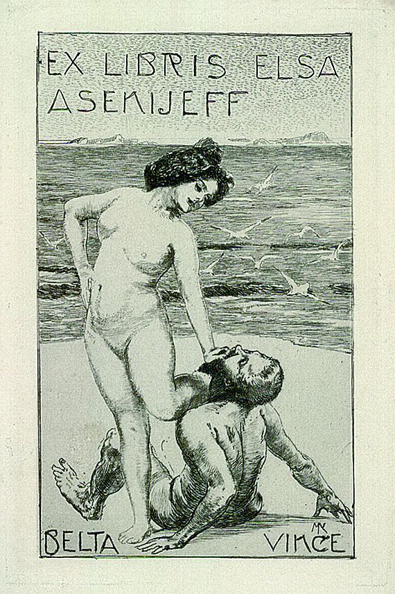Max Klinger - 3 Bll. Ex Libris: Elsa Asenijeff. Fritz Gurlitt "Fuss auf