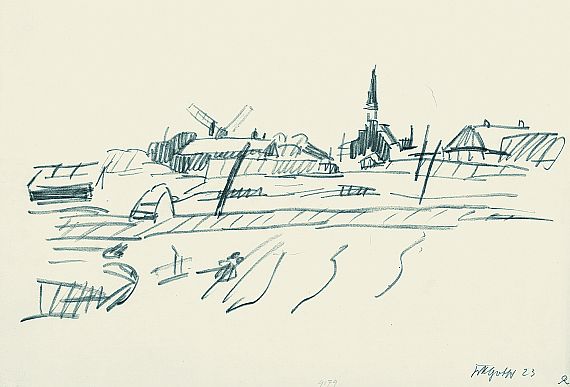 Friedrich Karl Gotsch - Dorf mit Kirche und Windmühle