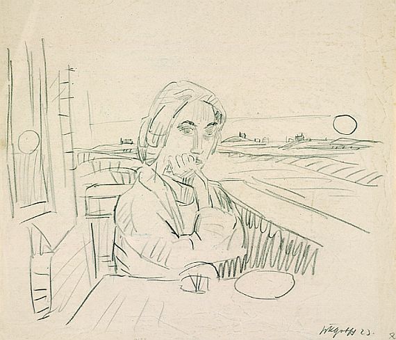 Friedrich Karl Gotsch - Dame auf der Terrasse am Meer