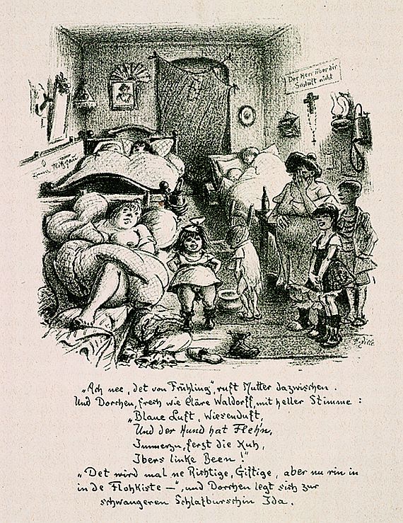 Heinrich Zille - 2 Bll.: Bei Tübbecke in Stralow 1875. Schlafstube im Hinterhaus