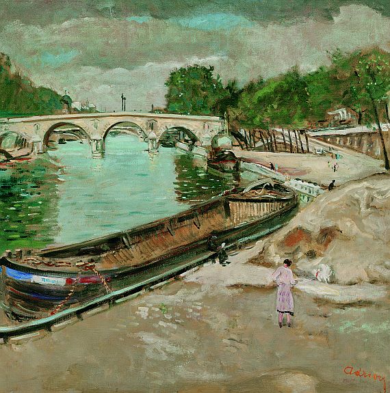 Lucien Adrion - Pont Parisien avec péniche