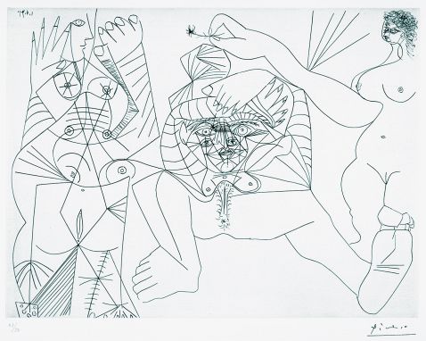 Pablo Picasso - Femme couchée en raccourci, taquinée par deux autres femmes