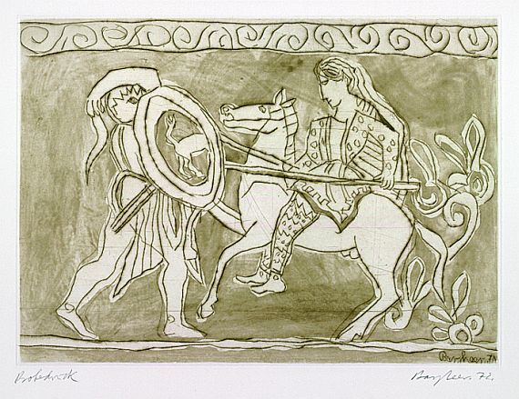 Eduard Bargheer - 3 Bll.: Amazonenkampf, Palermo. Etruskisches Fresko, Tarquinia. Florenz.
