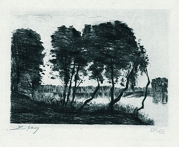 Lesser Ury - Baumlandschaft mit See