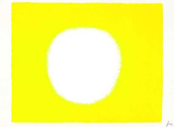 Rupprecht Geiger - 6Bll.: Gelb. Blau auf leuchtrot dunkel. Leuchtrot warm auf leuchtrot kalt. Orange auf gelb. Leuchtrot warm mit Spritzer auf rosa kalt. Schwarz mit Spritzer auf orange-rot