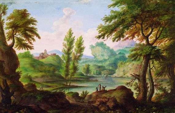  Flämischer Meister - Landschaft mit kleinen Figuren und Burg