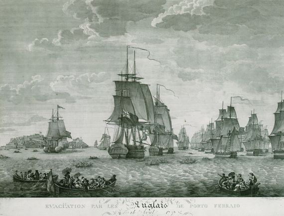 Spanischer Schiffsporträtist - Evacüation par les anglais de Porto Ferraio le 16 avril 1797