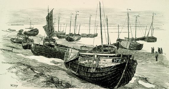Heinrich Kley - Boote am Strand "Winter in Heist sur mer"