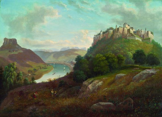 Franz Wilhelm Leuteritz - Das Elbtal mit Blick auf die Festung Königstein und den Lilienstein