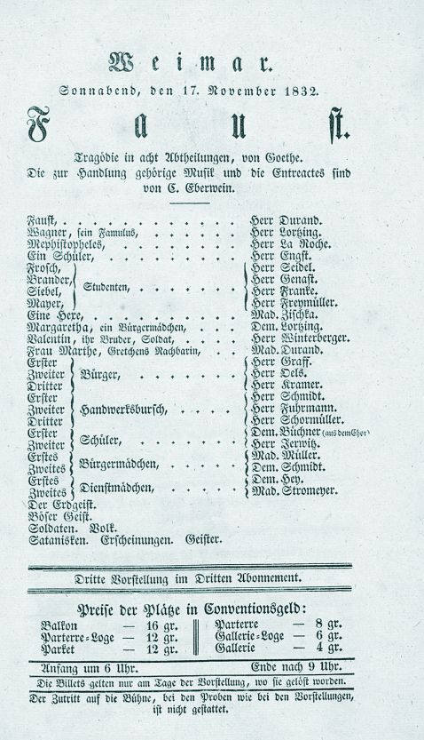   - Theater-Zettel des Weimarer Hoftheaters, 1832-33.