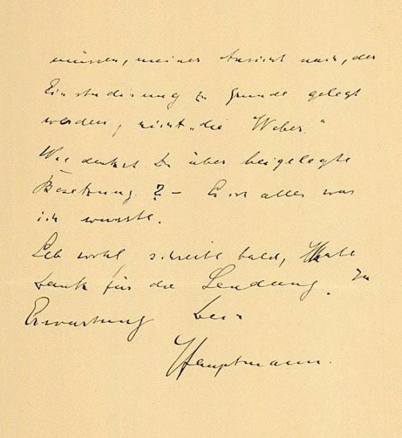 Gerhart Hauptmann - Autograph, Eigh. Brief