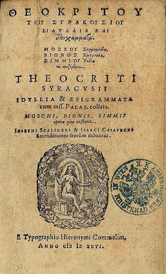  Theokritos - Idyllia & epigrammata. 1596-1601.