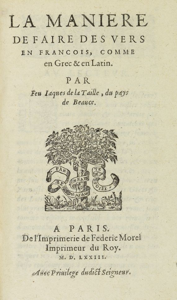 Jacques de La Taille - La maniere de faire des vers en Francois. 1573.
