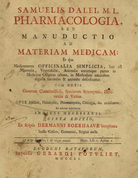 Samuel Dale - Pharmacologia. 1751
