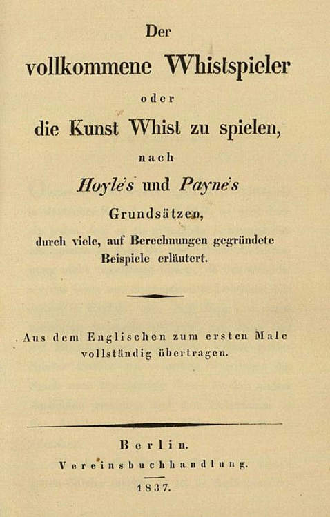 F. von Hoppe - Kunst Whist zu spielen, 2 Tle. 1837
