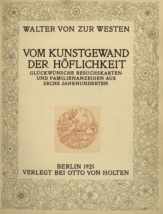 Walter von Zur Westen - Vom Kunstgewand der Höflichkeit. 1921