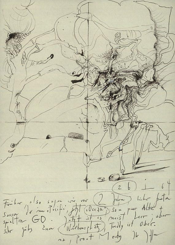 Horst Janssen - Eigh. Brief mit Orig.-Zeichnung. 1964