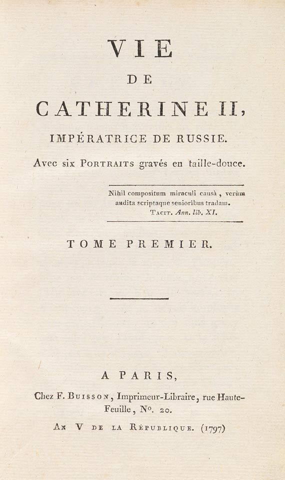 Jean Henri de Castéra - Vie de Catherine II. 2 Bde. 1797 - 