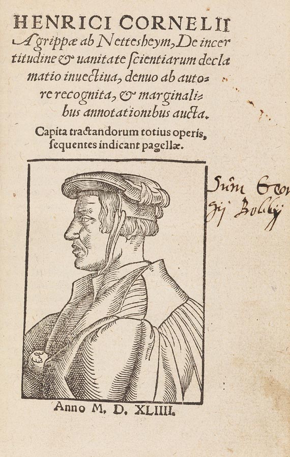 Heinrich Cornelius Agrippa von Nettesheim - De incertudine scientiarum. 1544 - 