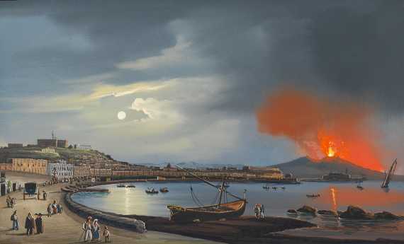  Neapel - 2 Blätter: Ansichten von Neapel: Hafen mit Blick auf den Vesuv und Blick auf Santa Lucia