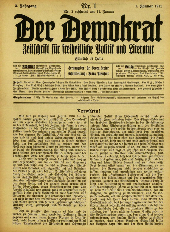   - Buch: Der Demokrat. 1911.