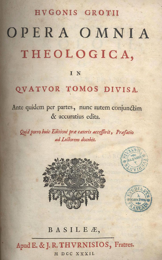 Hugo Grotius - Opera Omnia theologica, 4 Bde., 1732