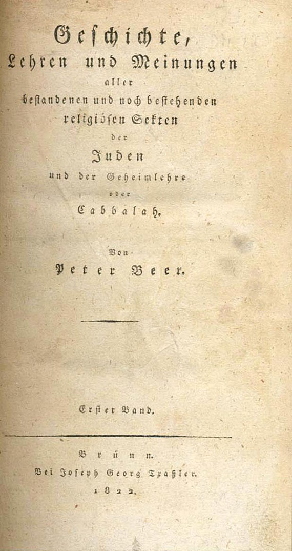 Peter Beer - Geschichte, Lehren und Meinungen. 2 Bde. 1822.