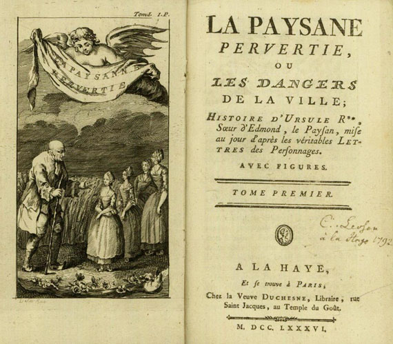 Nicolas Anne Edmé Restif de la Bretonne - La Paysane pervertie. 2 Bde. 1786.