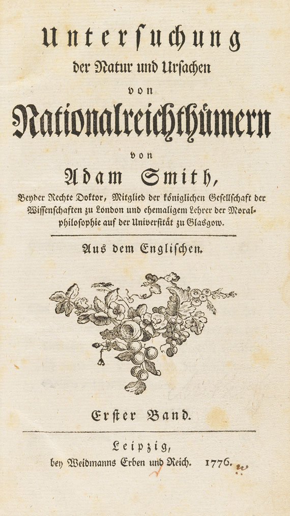 Adam Smith - Untersuchung ... von Nationalreichthümern. 1776-78. 2 Bde.