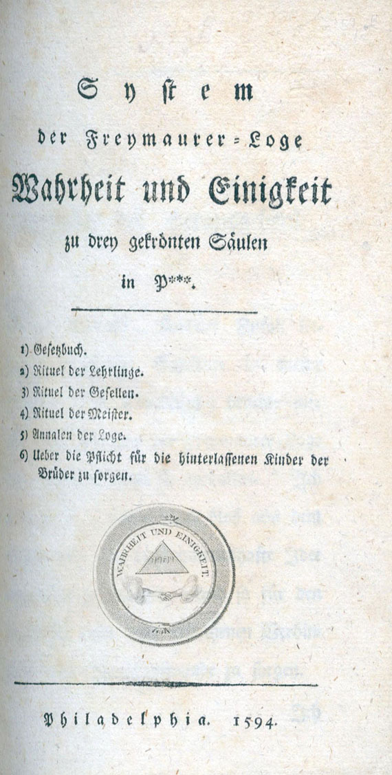 Freimaurer - System der Freymaurer-Loge. 1794