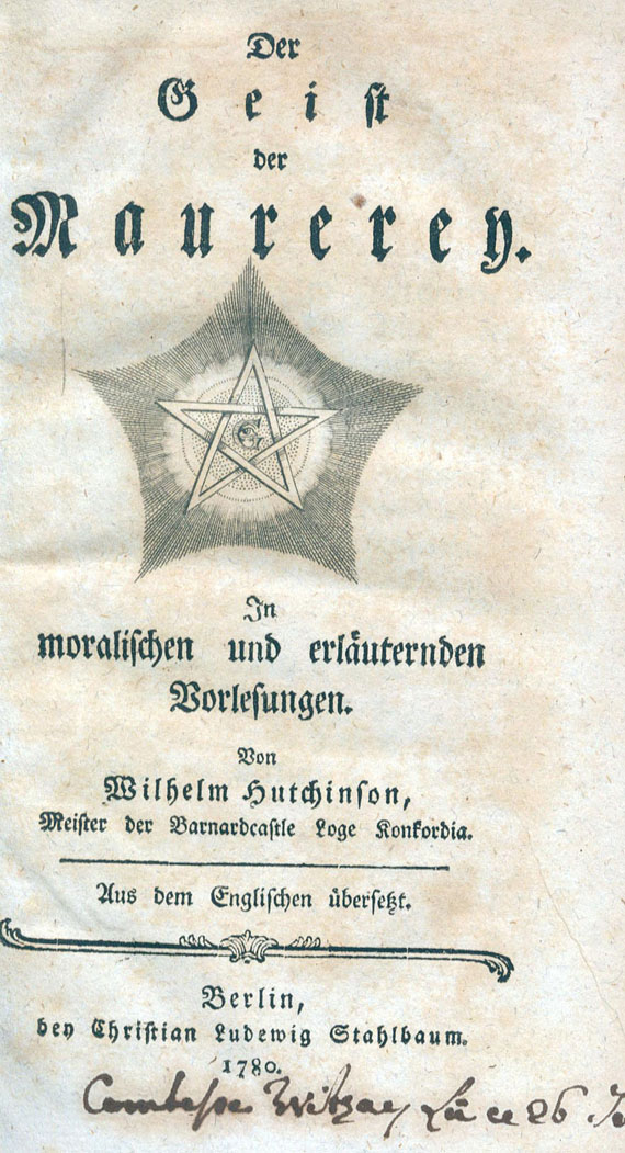  Freimaurer - W. Hutchinson, Der Geist der Maurerey. 1780