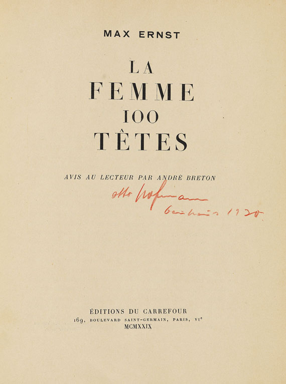 Max Ernst - La femme 100 têtes. Mit Besitzvermerk von O. Hofmann. 1929. - 