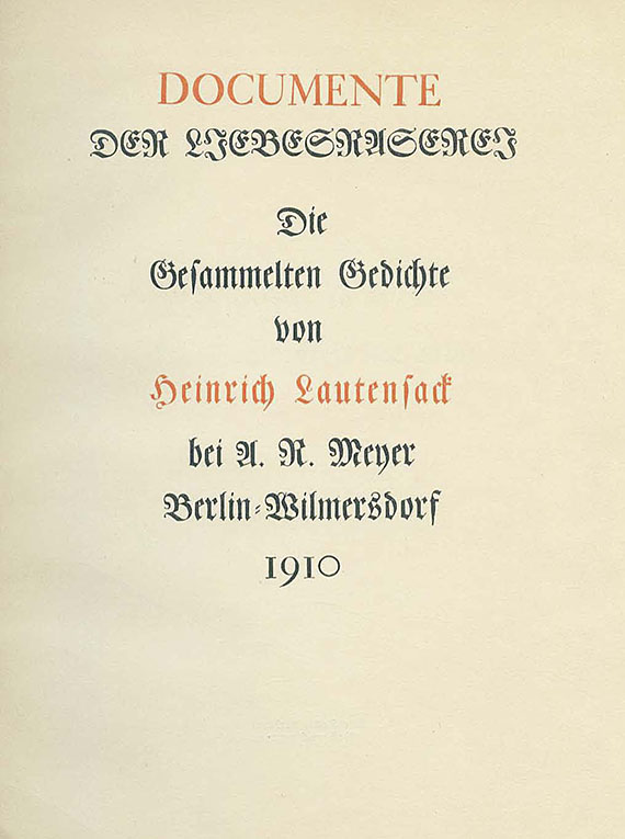 Heinrich Lautensack - Documente der Liebesraserei. 1910
