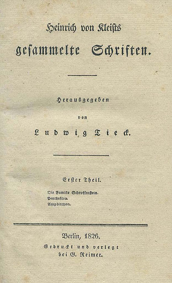 Heinrich von Kleist - Gesammelte Schriften. 1826. 3 Bde.