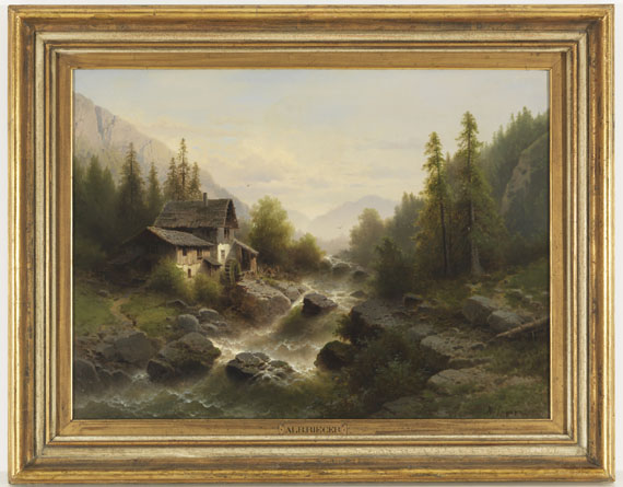 Albert Rieger - Landschaft mit Wassermühle im Berner Oberland - 