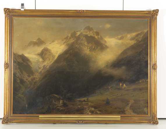 Otto Werner Henning von Kameke - Berglandschaft mit kleinem Ort und zwei Gletschern - 