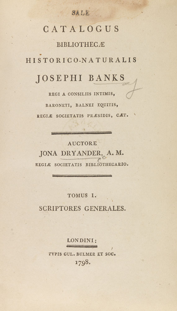 Jonas Dryander - Catalogus bibliothecae historico-naturalis. 1796-1800. 5 Bde.. - 