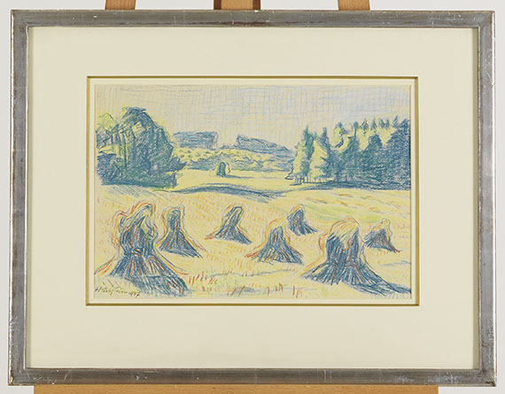 Hermann Max Pechstein - Blaue Kornpuppen auf einer Waldwiese - Frame image