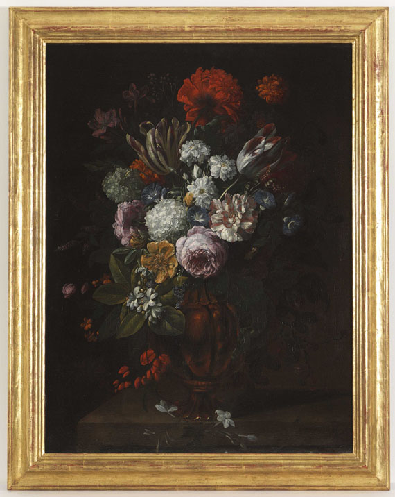 Gaspar Pieter II Verbruggen - Großes Blumenstillleben in einer Bronzevase - Frame image
