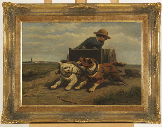 Henriette Ronner-Knip - Junge mit Hundewagen - Frame image