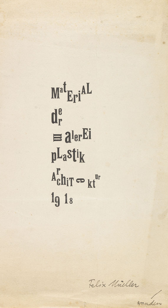 Raoul Hausmann - Material d. Malerei, Plastik, Architektur. Club Dada 3. Mit eigh. Schreiben. 1918. - 
