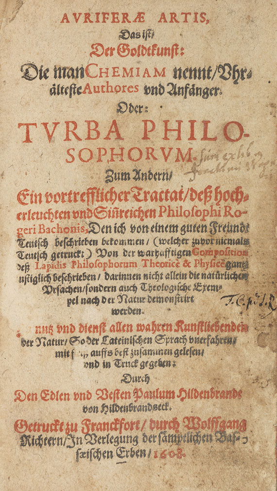  Alchemie und Okkulta - Auriferae artis. 1608 - 
