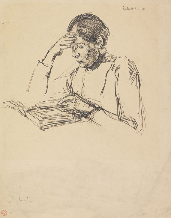Max Liebermann - Federzeichnung (Lesende). Um 1895.