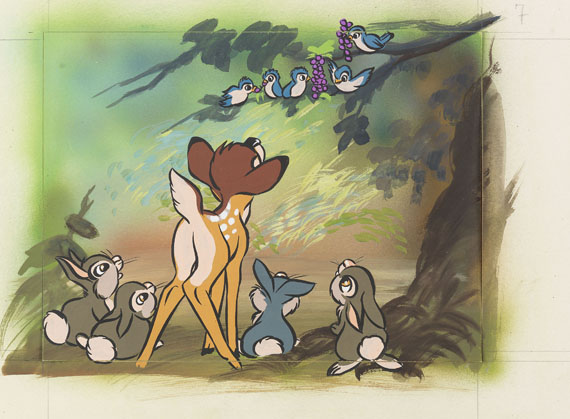  Walt Disney Studios - Gouache-Entwürfe zu "Bambi" für Tobler Chocolat. 32 Abb. von 41. + 2 Beigaben. 1950 - 