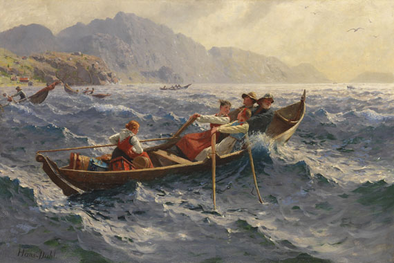 Hans Andreas Dahl - Stürmische Überfahrt am Fjord